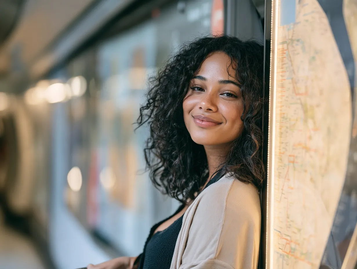 Commuter studying a subway transit map board